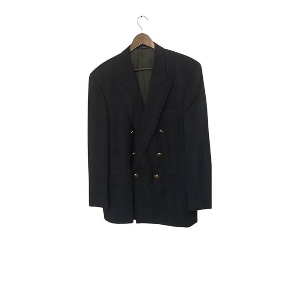 Desch Men's Italian Wool Double Breasted Tartan Plaid Sport Coat Size 44 Regular - Picture 1 of 13